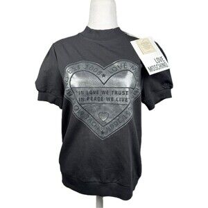 NWT Love Moschino Black Size US 8 Italy 44 Puff Sleeve Heart 2008 Mock Neck Love